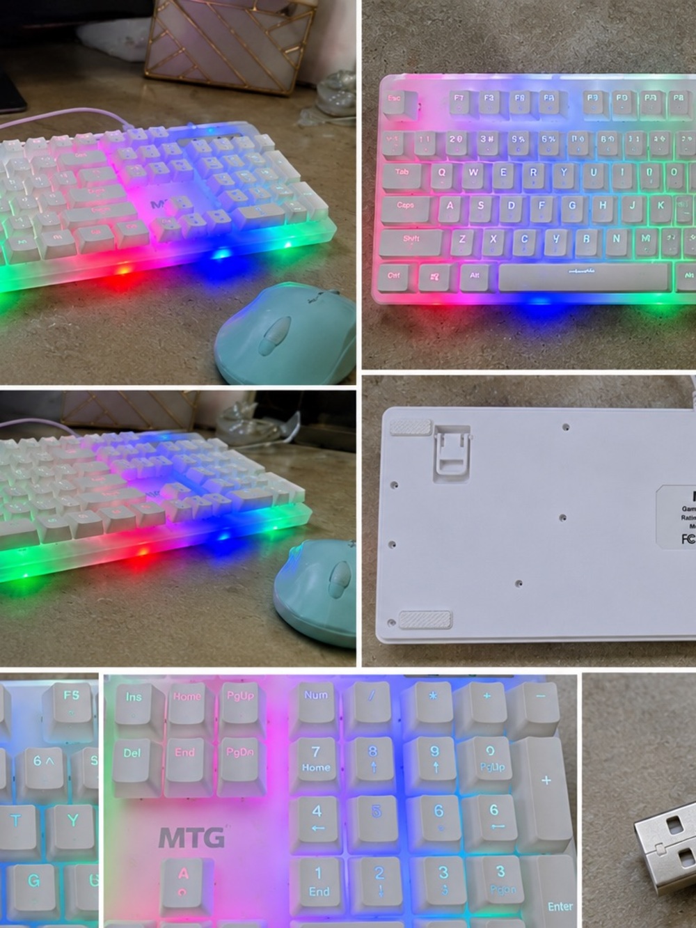 White RGB LED Light-Up Wired Gaming Keyboard – Full Size Rainbow Backlit